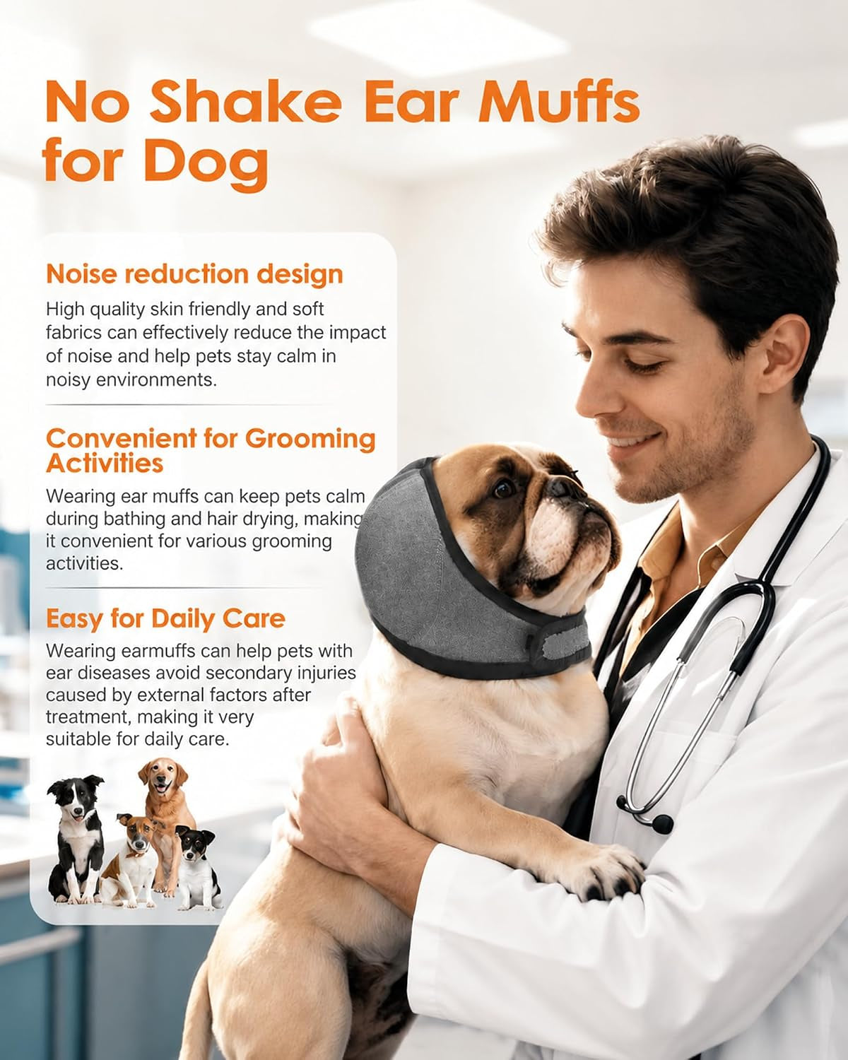 Upgraded Dog Ear Muffs for Noise Protection, Dog Ear Covers for Anxiety, Hematoma & Grooming, Premium 5-Layer Design (Grey, Large)