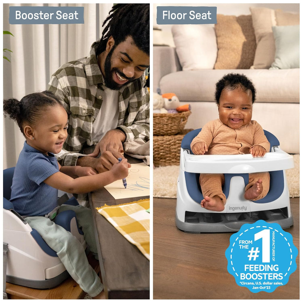 Baby Base 2-In-1 Booster Feeding and Floor Seat with Self-Storing Tray - Night Sky