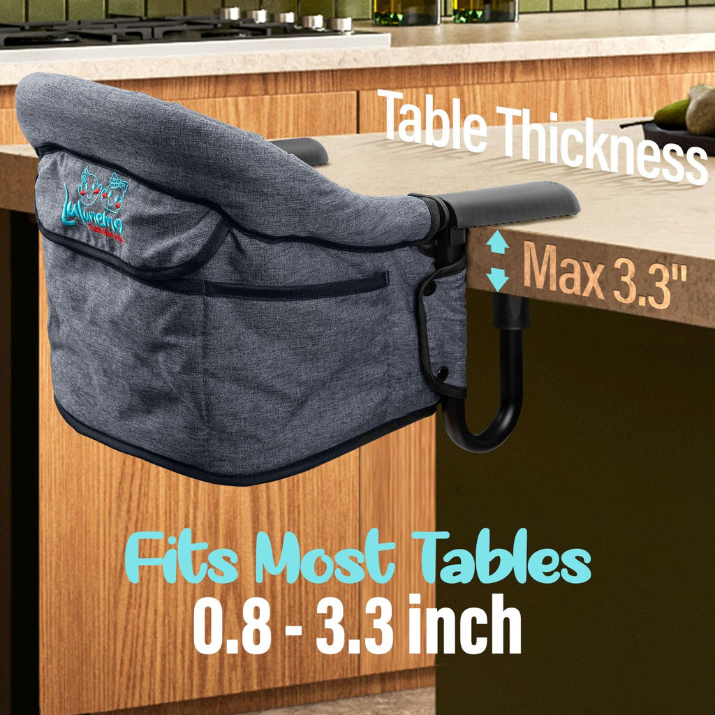 Hook-On High Chairs - Portable & Foldable for Babies 6-36 Months, Family & Travel Use with Carry Bag (Grey)