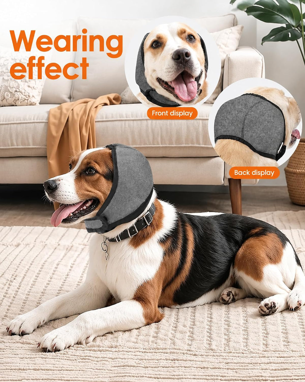 Upgraded Dog Ear Muffs for Noise Protection, Dog Ear Covers for Anxiety, Hematoma & Grooming, Premium 5-Layer Design (Grey, Large)