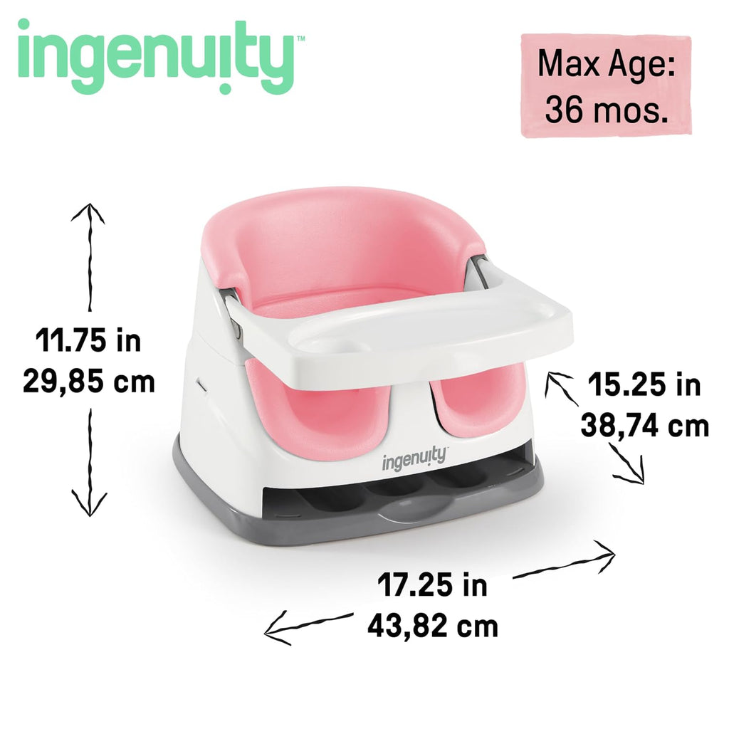 Baby Base 2-In-1 Booster Feeding and Floor Seat with Self-Storing Tray - Peony