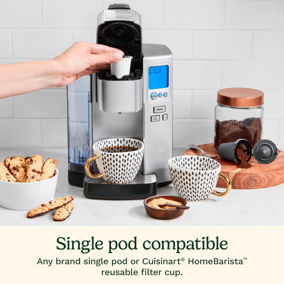 Coffee Maker, Single Serve 72-Ounce Reservoir Pod Coffee Machine, Programmable Brewing & Hot Water Dispenser, 5 Cup-Size Settings, Stainless Steel, SS-10P1, Silver
