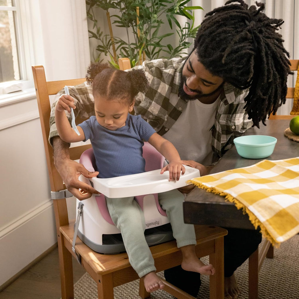 Baby Base 2-In-1 Booster Feeding and Floor Seat with Self-Storing Tray - Peony
