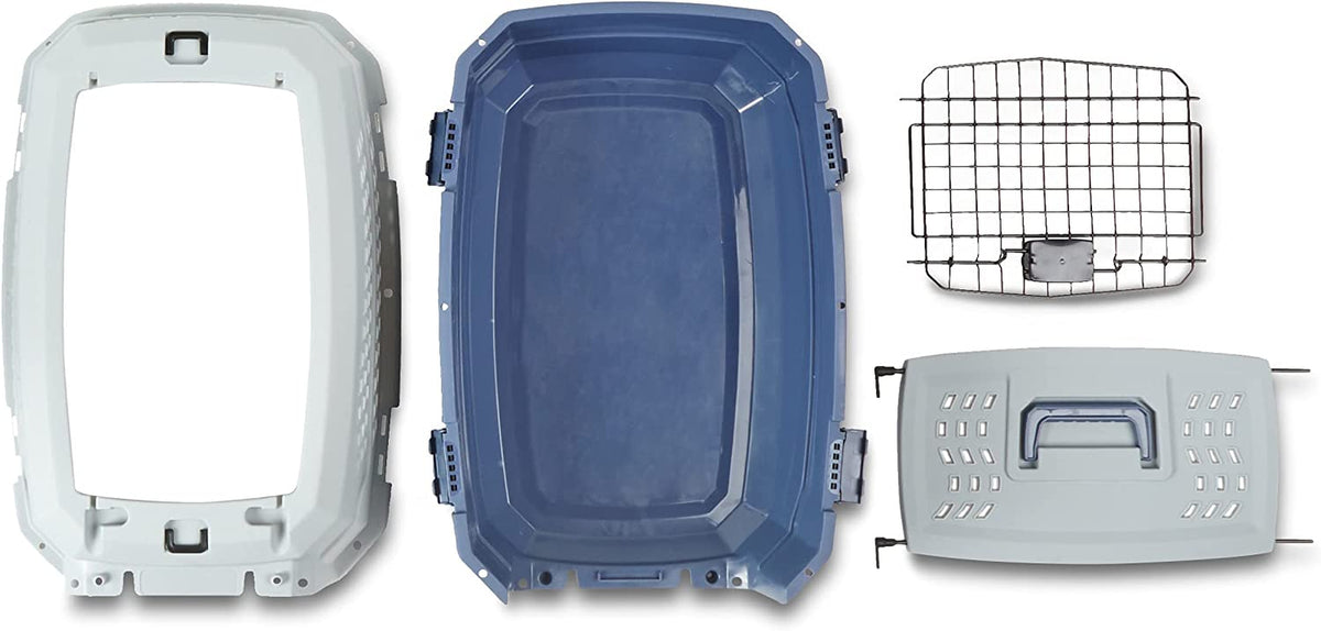Sturdy Portable 2-Door Top-Load Hard-Sided Pet Travel Carrier with Secure Ventilation, Handle, Front & Top Entry for Dogs, Cats, 22.8"L X 15"W X 13"H, Gray & Blue