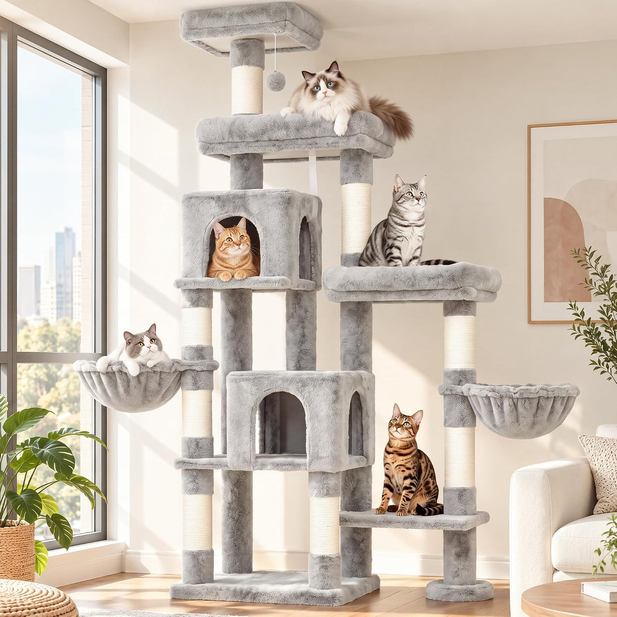 Cat Tree Tower with Stable Extended Base, 3 Platforms, MPJ038W