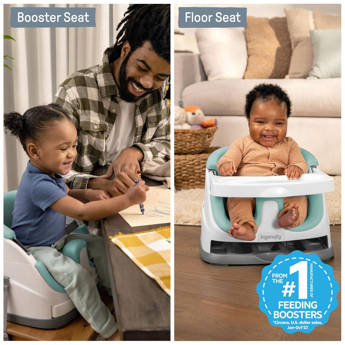 Baby Base 2-In-1 Booster Feeding & Floor Seat, Self-Storing Tray