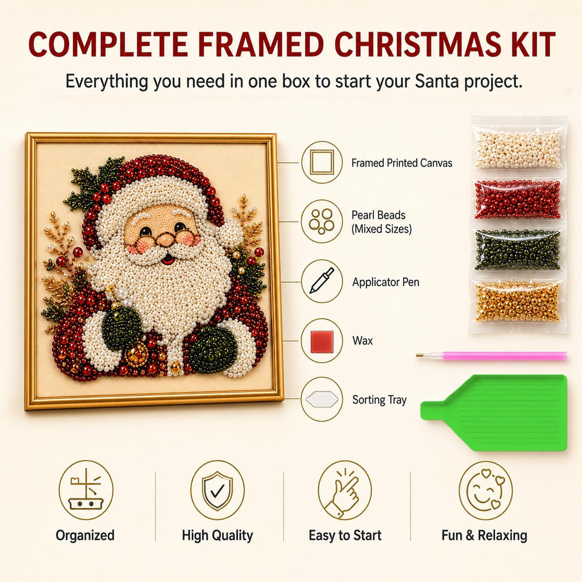 Christmas Diamond Painting Kit, DIY Santa Pearl Art for Adults (Santa)