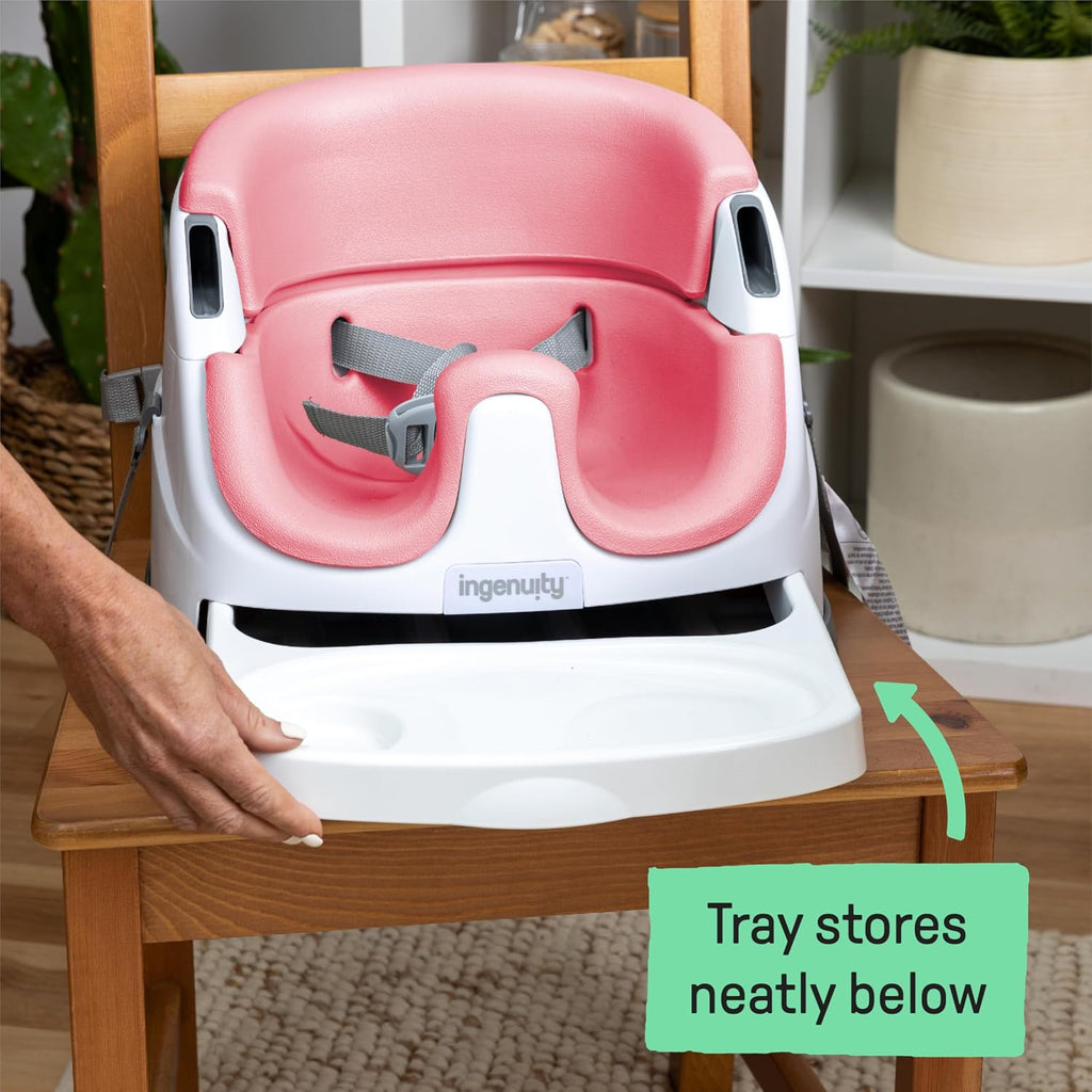 Baby Base 2-In-1 Booster Feeding and Floor Seat with Self-Storing Tray - Peony