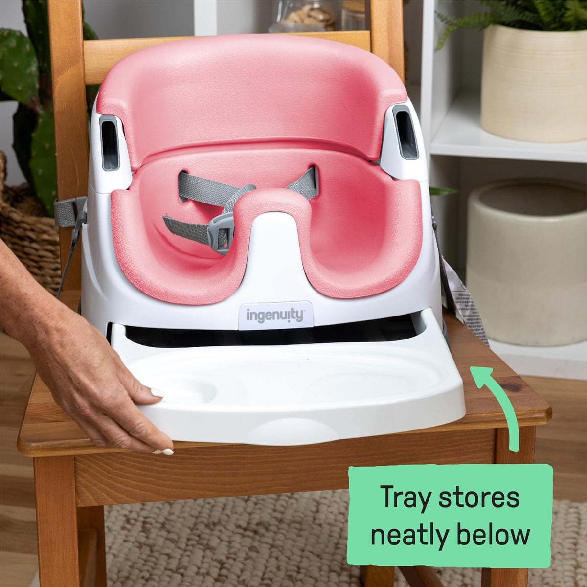 Baby Base 2-In-1 Booster Feeding and Floor Seat with Self-Storing Tray - Peony