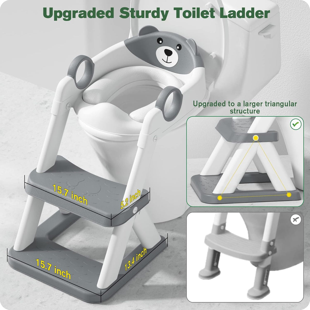 ® Potty Training Seat, Toddler Toilet Seat for Kids Boys Girls, 2 In1 Potty Training Toilet with Step Stool, 6 Adjustable Height, Splash Guard, Stable Triangular Anti-Slip Design(Grey)