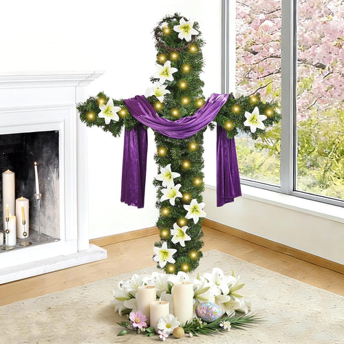 59 Inch Extra Large Christmas Cross Tree with String Lights