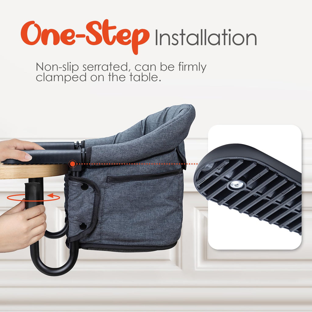 Hook-On High Chairs - Portable & Foldable for Babies 6-36 Months, Family & Travel Use with Carry Bag (Grey)