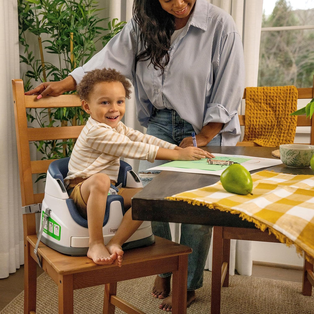 Baby Base 2-In-1 Booster Feeding and Floor Seat with Self-Storing Tray - Night Sky