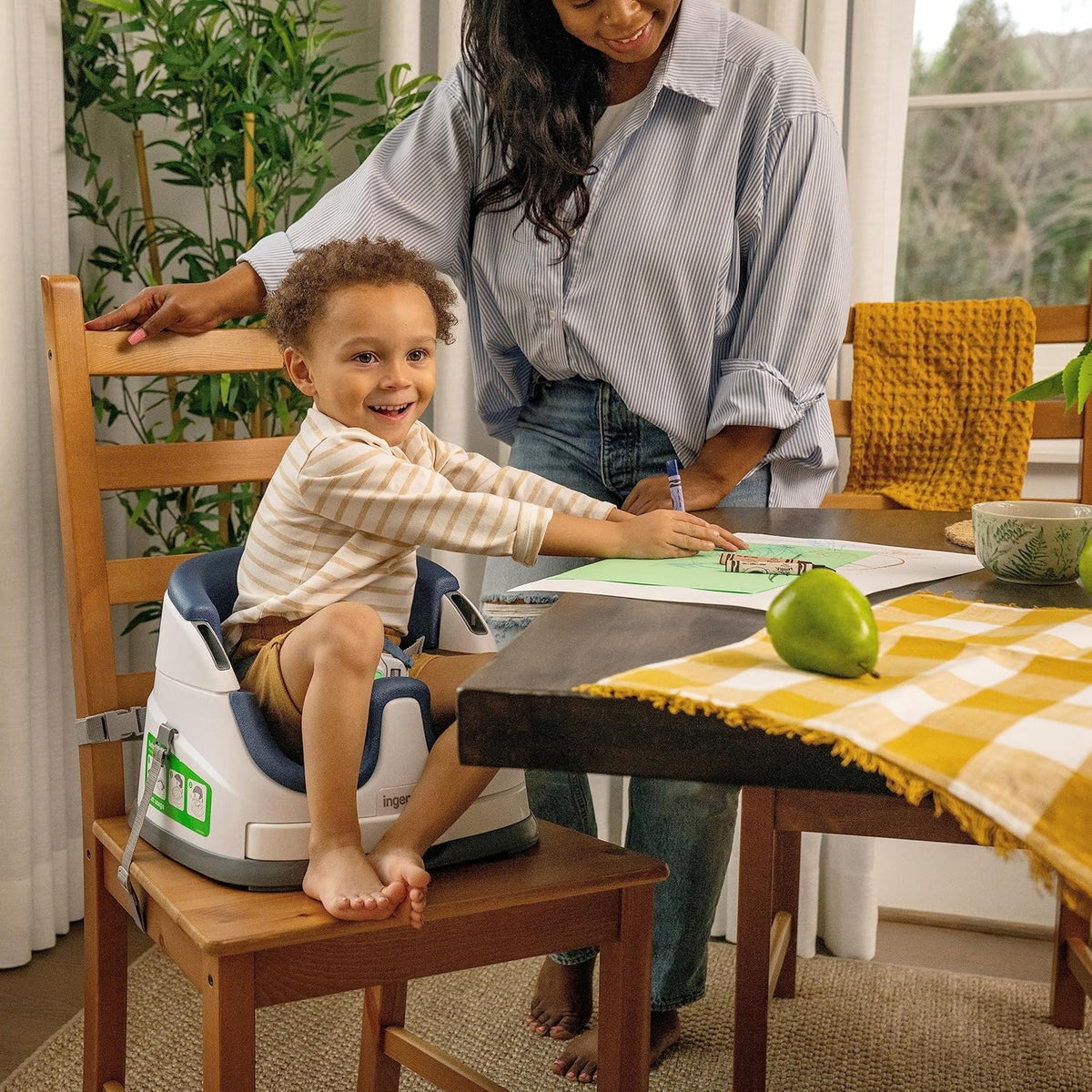 Baby Base 2-In-1 Booster Feeding and Floor Seat with Self-Storing Tray - Night Sky