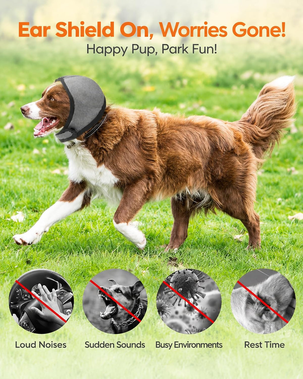 Upgraded Dog Ear Muffs for Noise Protection, Dog Ear Covers for Anxiety, Hematoma & Grooming, Premium 5-Layer Design (Grey, Large)