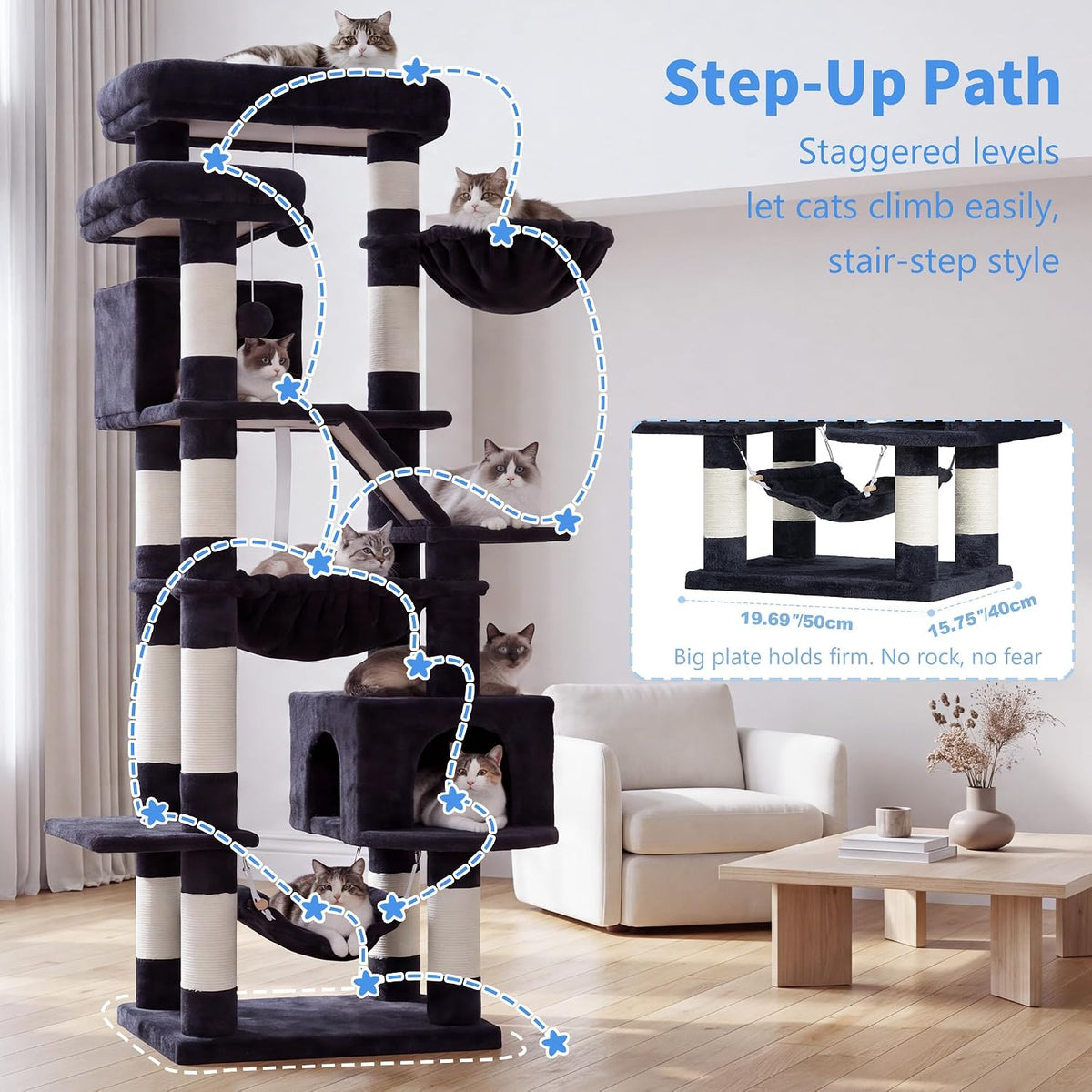 Cat Tree, 71-Inch-Tall Tower for Indoor Cats with 2 Perches HCT034G