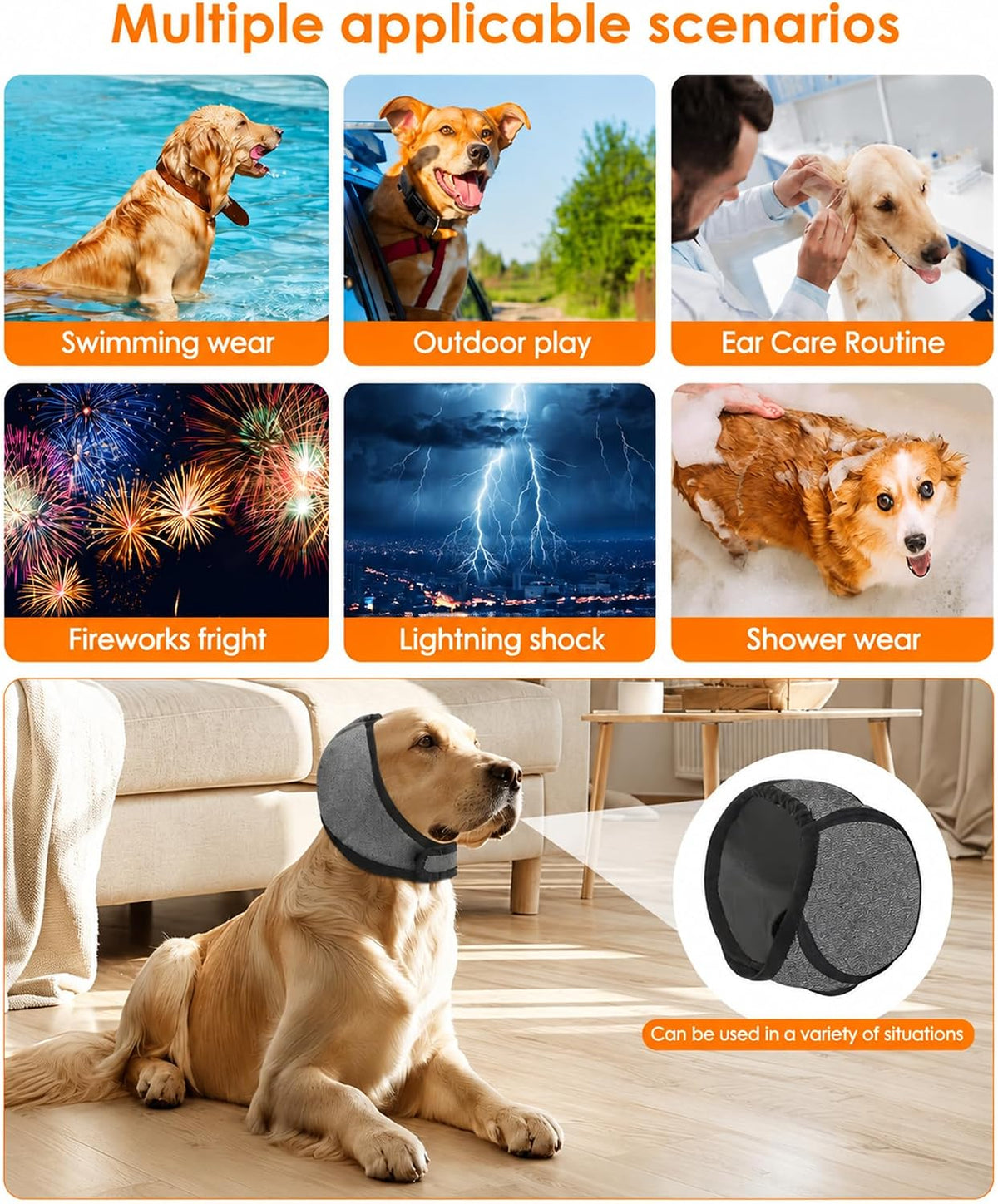 Upgraded Dog Ear Muffs for Noise Protection, Dog Ear Covers for Anxiety, Hematoma & Grooming, Premium 5-Layer Design (Grey, Large)