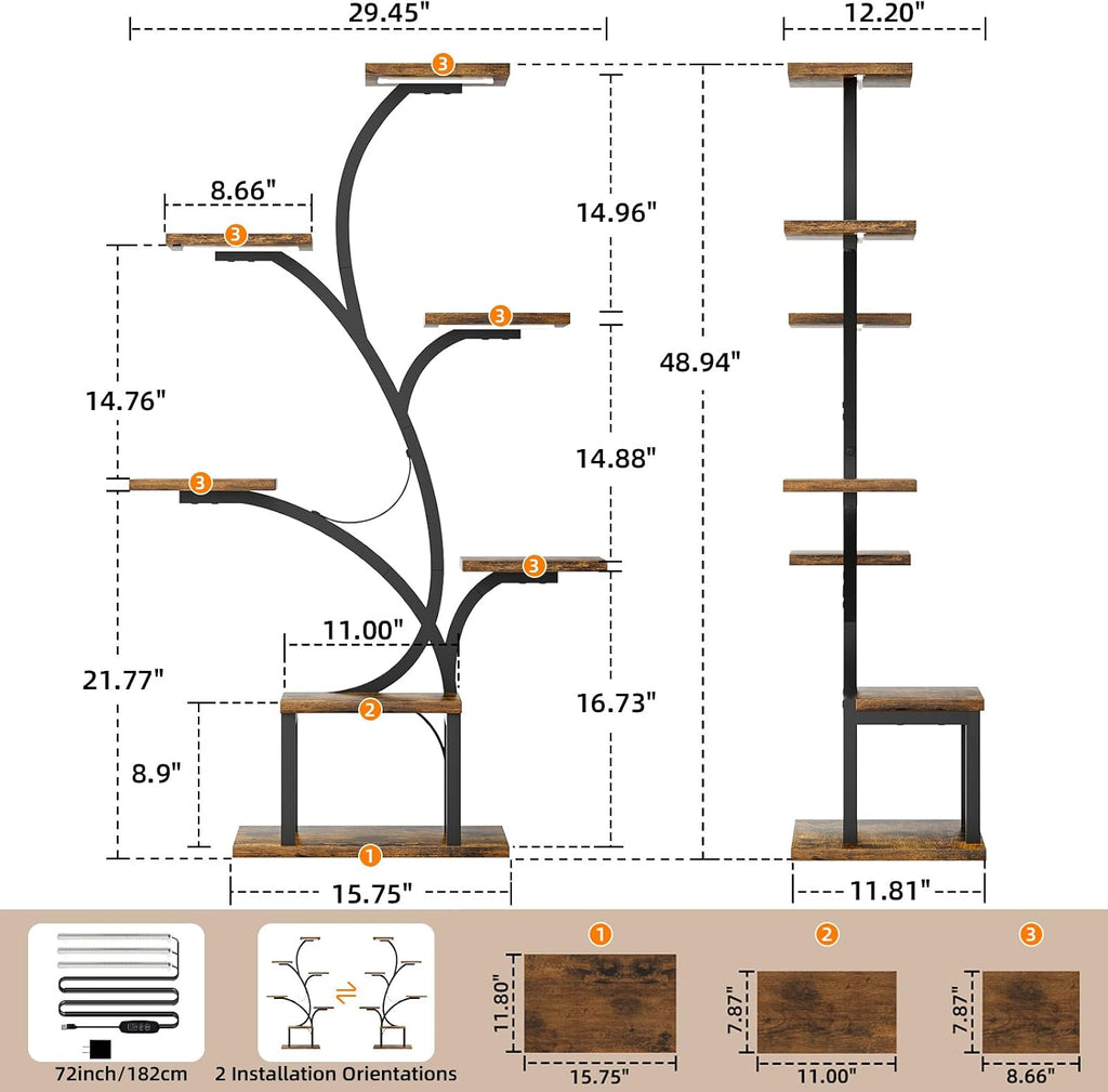 Plant Stand Indoor with Grow Light, 7 Tier 49" Lighted Plant Shelf