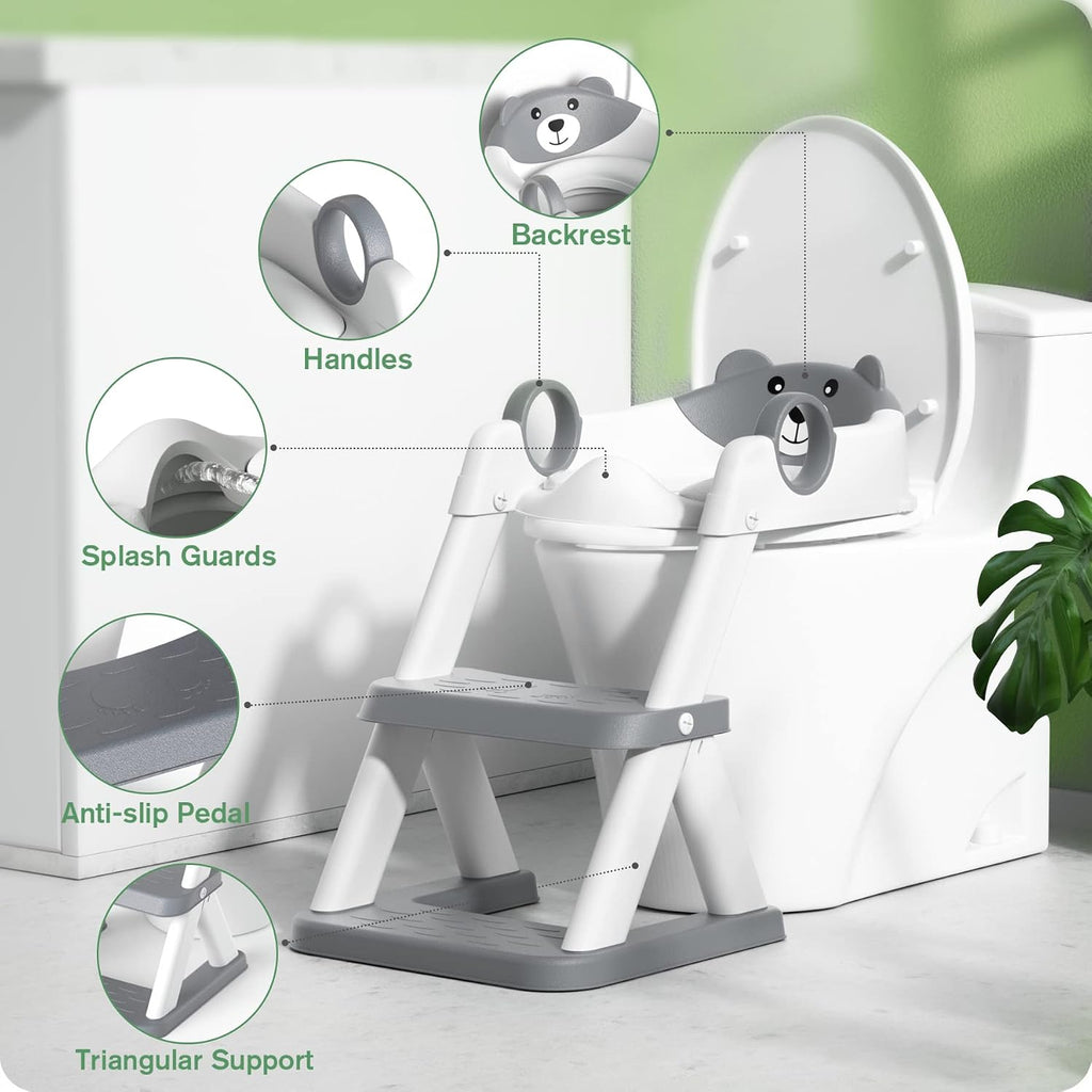 ® Potty Training Seat, Toddler Toilet Seat for Kids Boys Girls, 2 In1 Potty Training Toilet with Step Stool, 6 Adjustable Height, Splash Guard, Stable Triangular Anti-Slip Design(Grey)