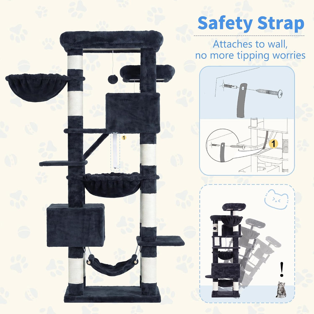 Cat Tree, 71-Inch-Tall Tower for Indoor Cats with 2 Perches HCT034G
