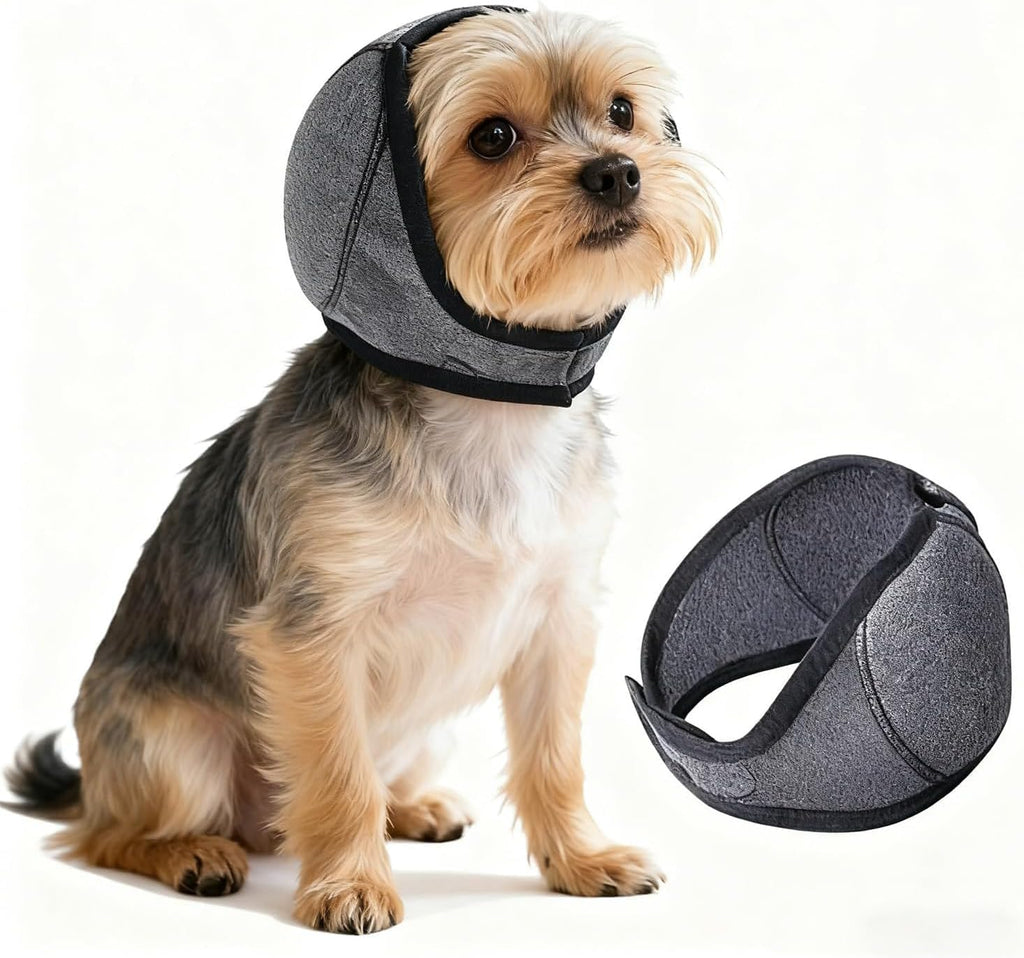 Dog Ear Cover, Dog Ear Muffs Noise Protection, Adjustable No Shake Ear Wrap Comfortable Quiet Dogs Calming Hood Blow Drying Headband Wraps (Grey, Small(Head Circle:10"-15"))
