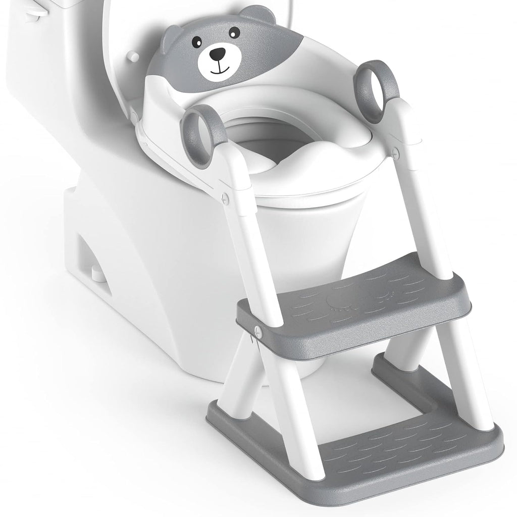 ® Potty Training Seat, Toddler Toilet Seat for Kids Boys Girls, 2 In1 Potty Training Toilet with Step Stool, 6 Adjustable Height, Splash Guard, Stable Triangular Anti-Slip Design(Grey)