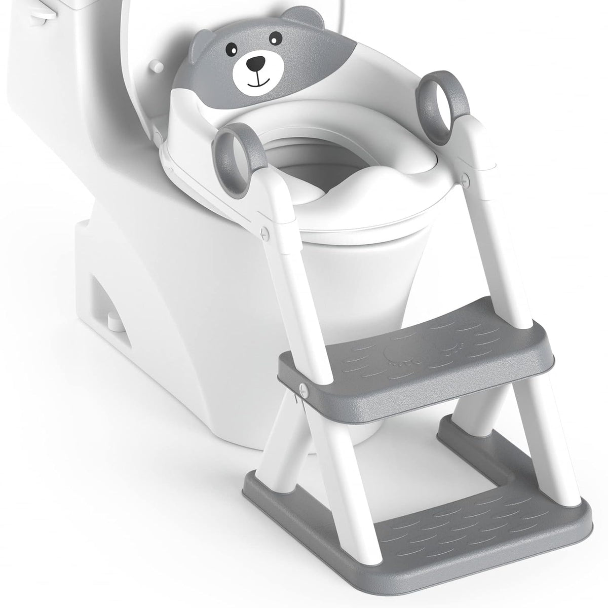 ® Potty Training Seat, Toddler Toilet Seat for Kids Boys Girls, 2 In1 Potty Training Toilet with Step Stool, 6 Adjustable Height, Splash Guard, Stable Triangular Anti-Slip Design(Grey)