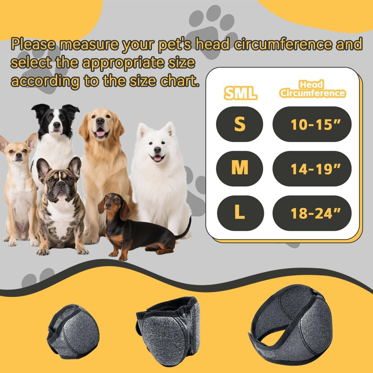 Dog Ear Cover, Dog Ear Muffs Noise Protection, Adjustable No Shake Ear Wrap Comfortable Quiet Dogs Calming Hood Blow Drying Headband Wraps (Grey, Small(Head Circle:10"-15"))