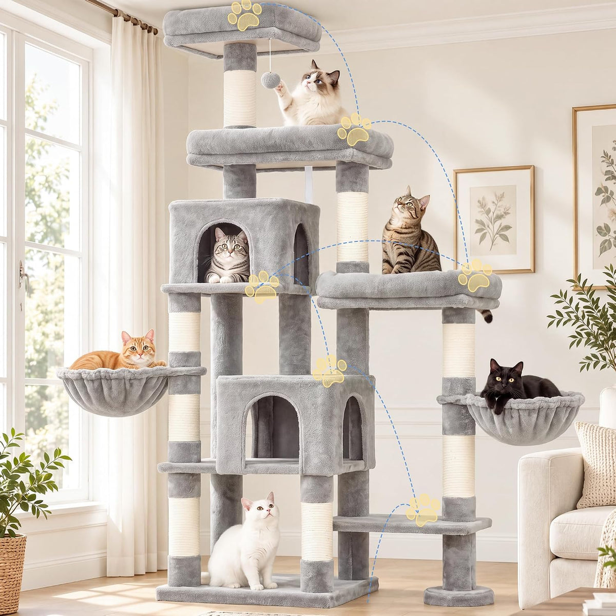 Cat Tree Tower with Stable Extended Base, 3 Platforms, MPJ038W