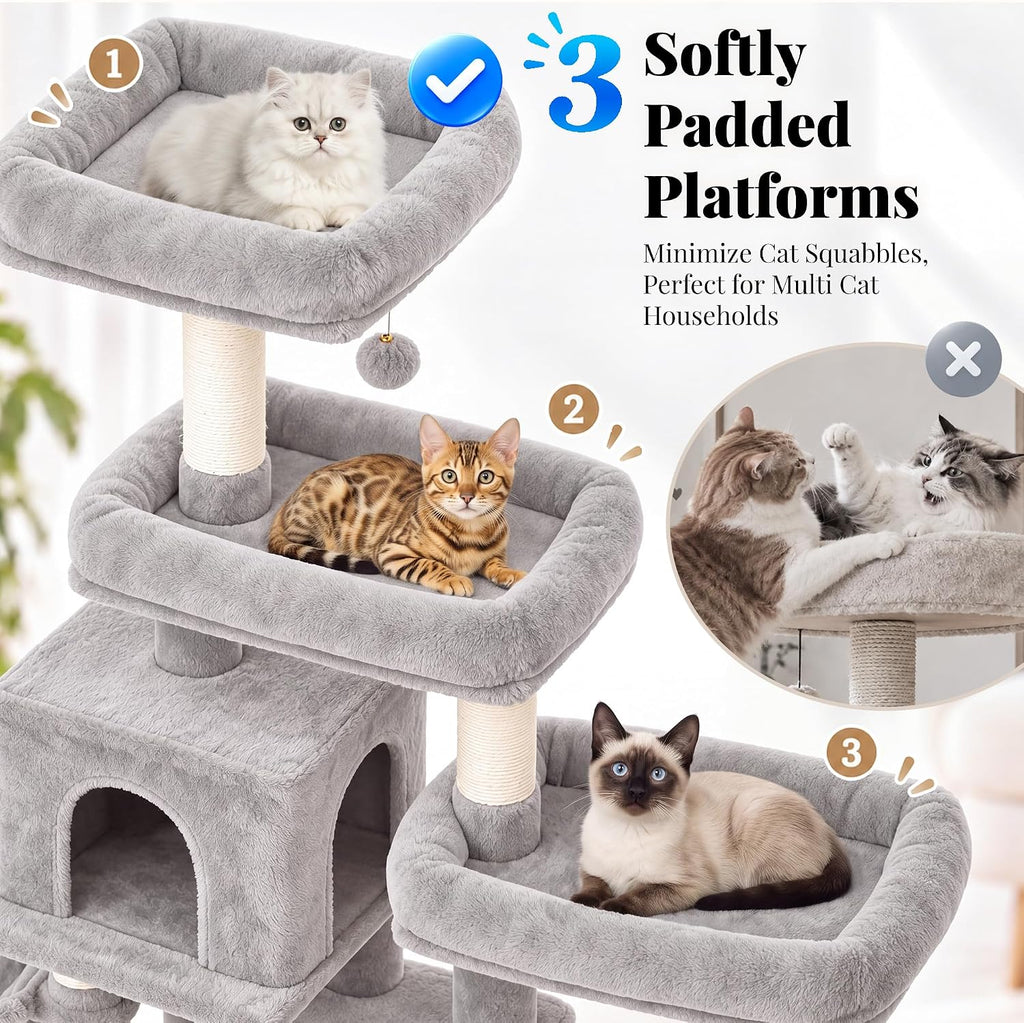 Cat Tree Tower with Stable Extended Base, 3 Platforms, MPJ038W