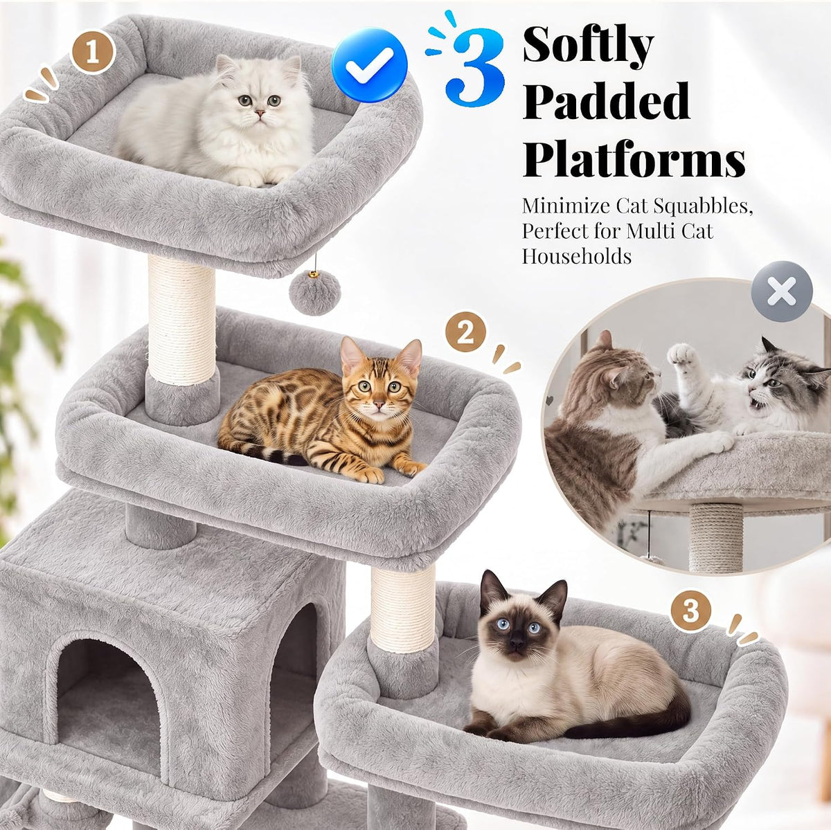 Cat Tree Tower with Stable Extended Base, 3 Platforms, MPJ038W
