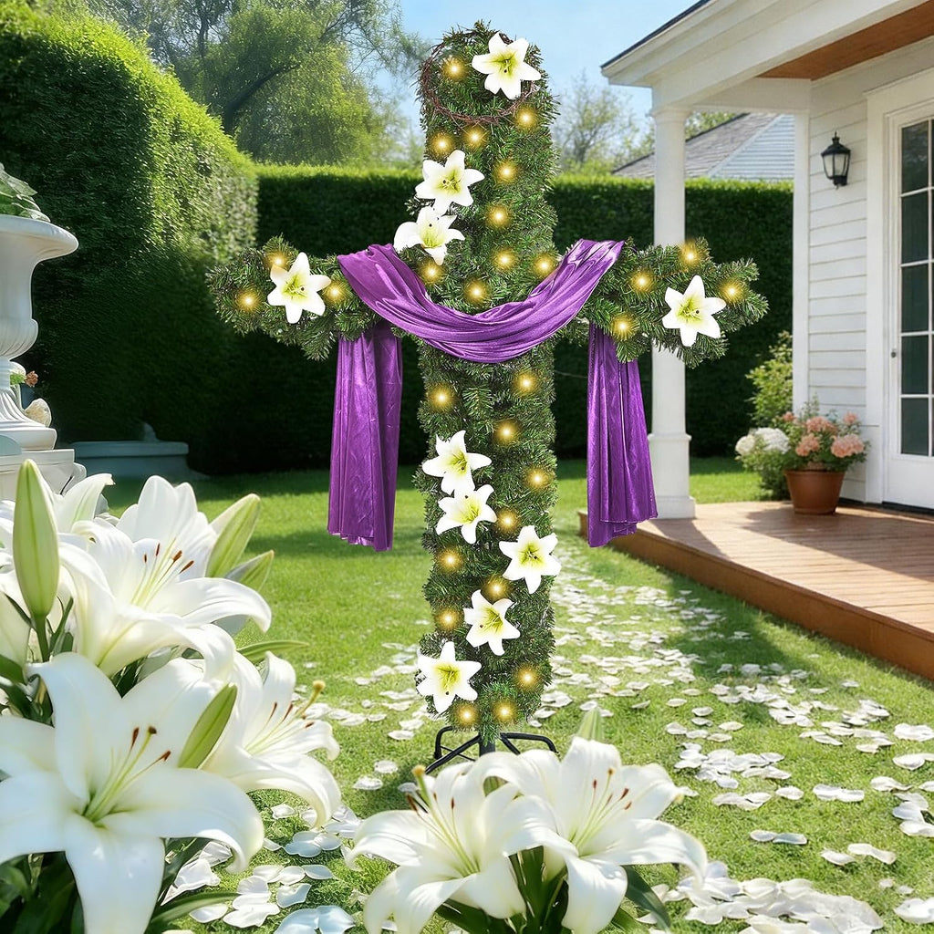 59 Inch Extra Large Christmas Cross Tree with String Lights