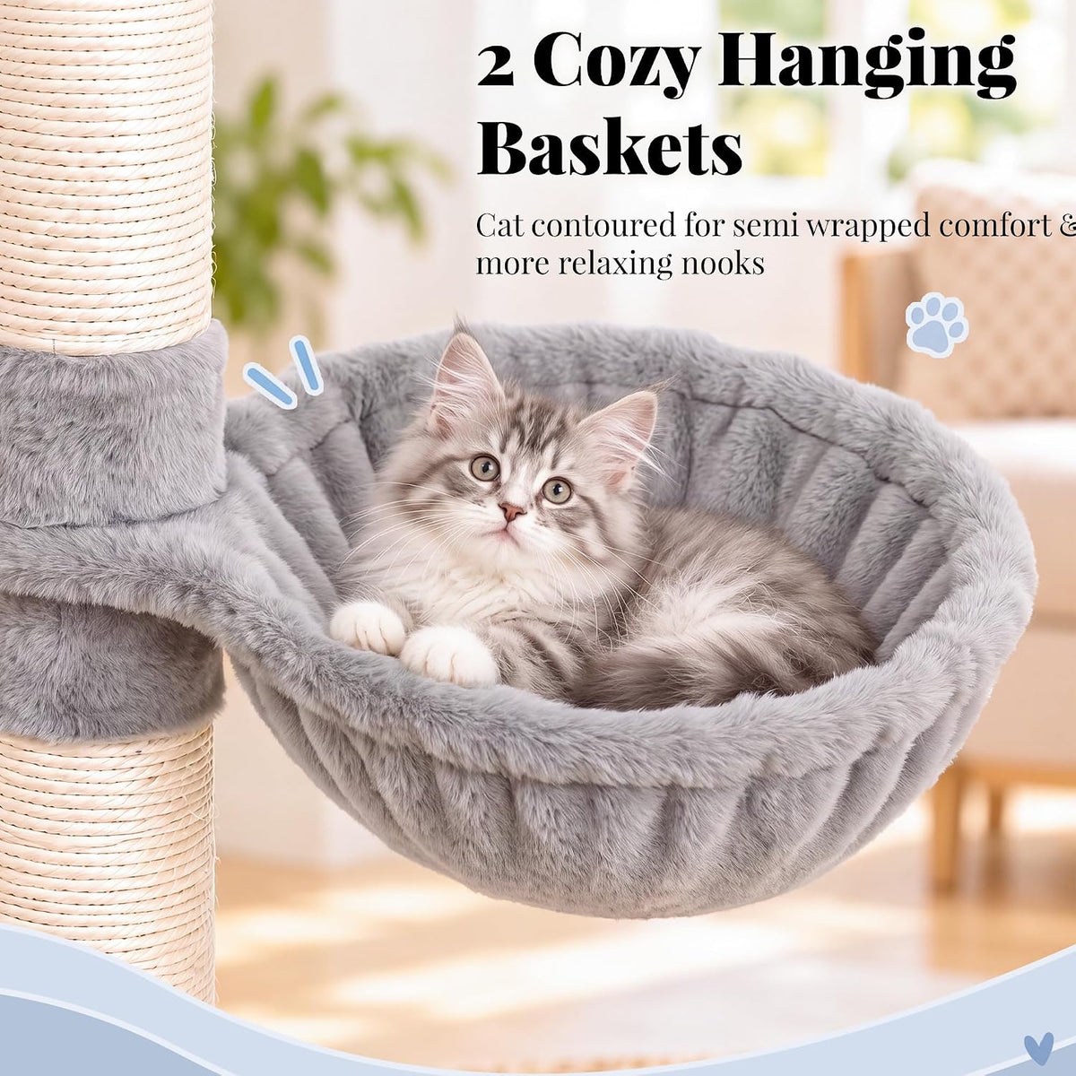 Cat Tree Tower with Stable Extended Base, 3 Platforms, MPJ038W