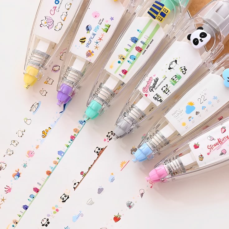 12 Pcs Pen Ribbon Decoration, Pen Decorative Printing Type Cute Animals DIY Creative Cartoon Correction Tape for Boy Girl Gift Classy Awards (12 Themes)