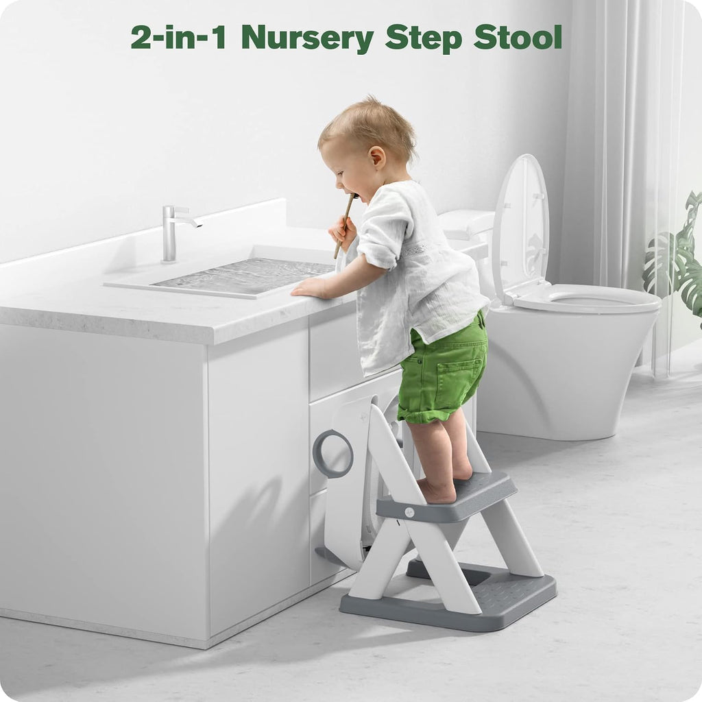 ® Potty Training Seat, Toddler Toilet Seat for Kids Boys Girls, 2 In1 Potty Training Toilet with Step Stool, 6 Adjustable Height, Splash Guard, Stable Triangular Anti-Slip Design(Grey)