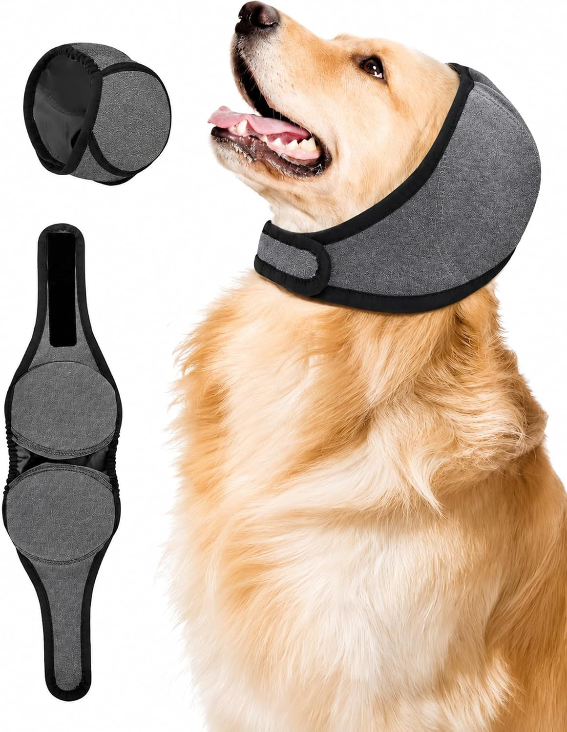 Upgraded Dog Ear Muffs for Noise Protection, Dog Ear Covers for Anxiety, Hematoma & Grooming, Premium 5-Layer Design (Grey, Large)