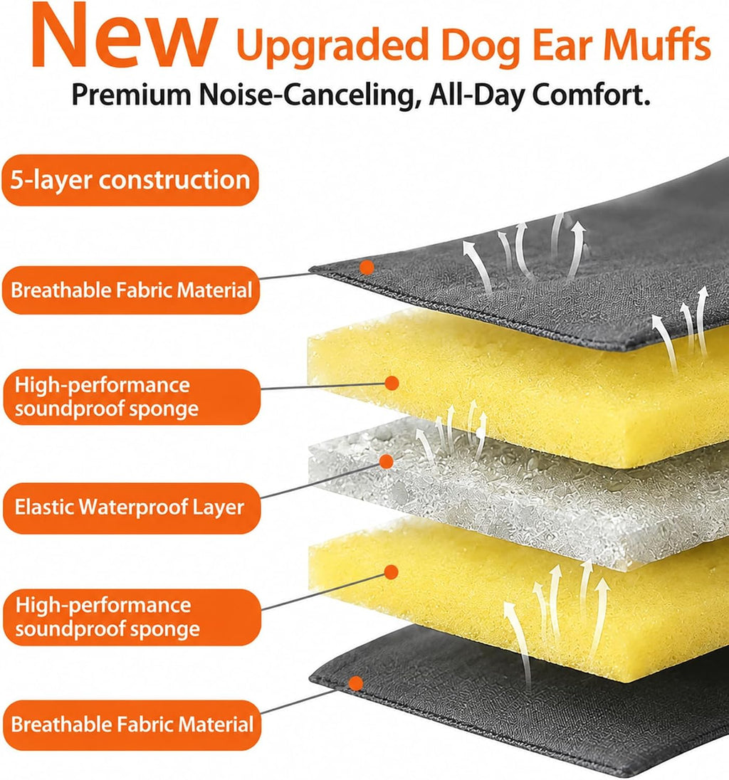 Upgraded Dog Ear Muffs for Noise Protection, Dog Ear Covers for Anxiety, Hematoma & Grooming, Premium 5-Layer Design (Grey, Large)