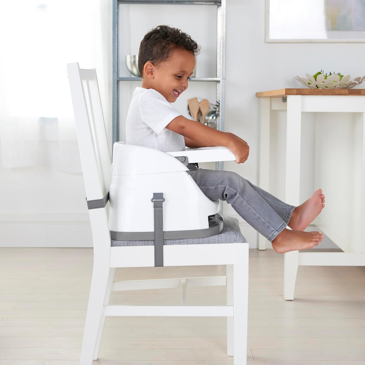 Baby Base 2-In-1 Booster Feeding and Floor Seat with Self-Storing Tray - Night Sky
