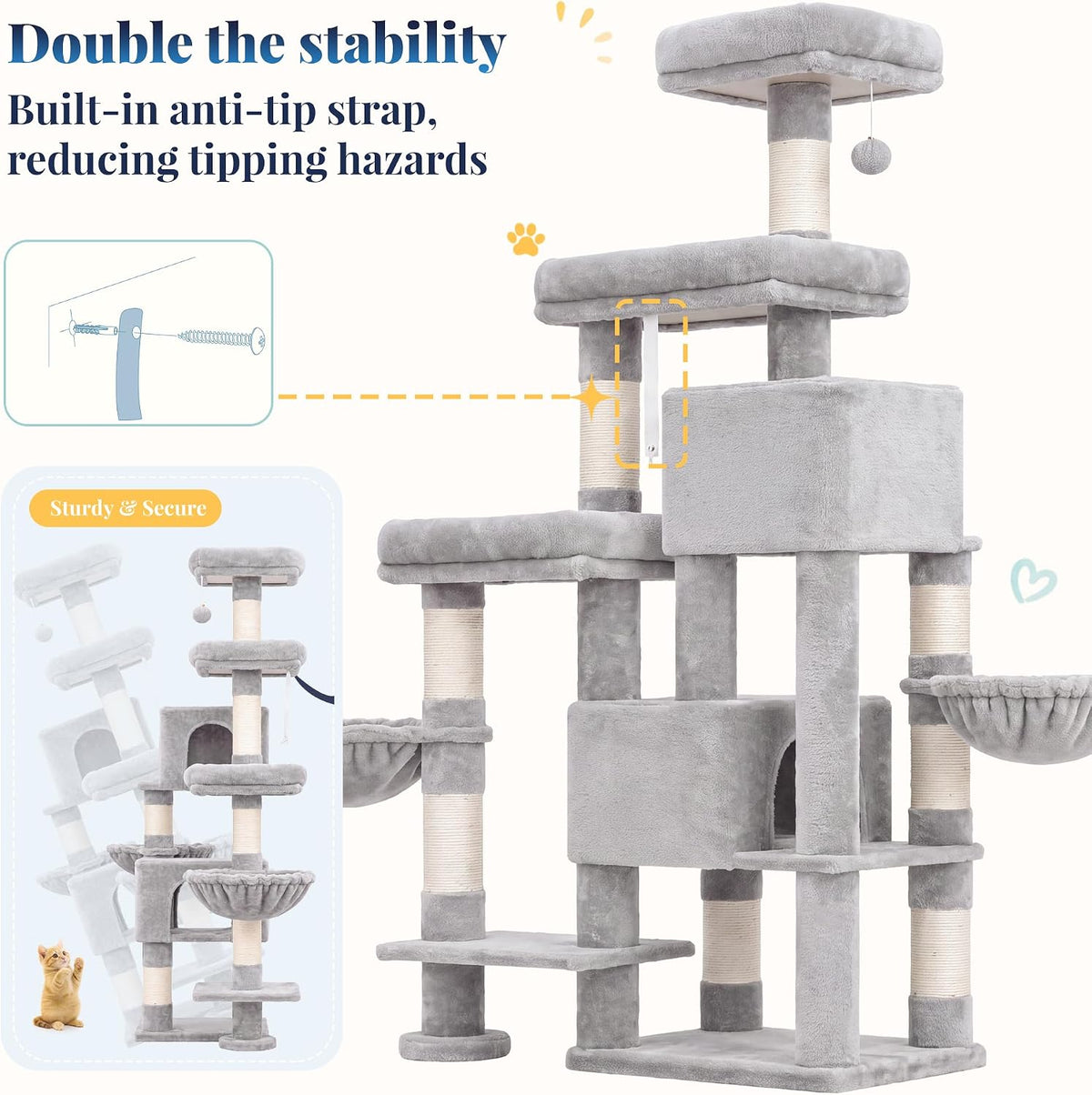 Cat Tree Tower with Stable Extended Base, 3 Platforms, MPJ038W