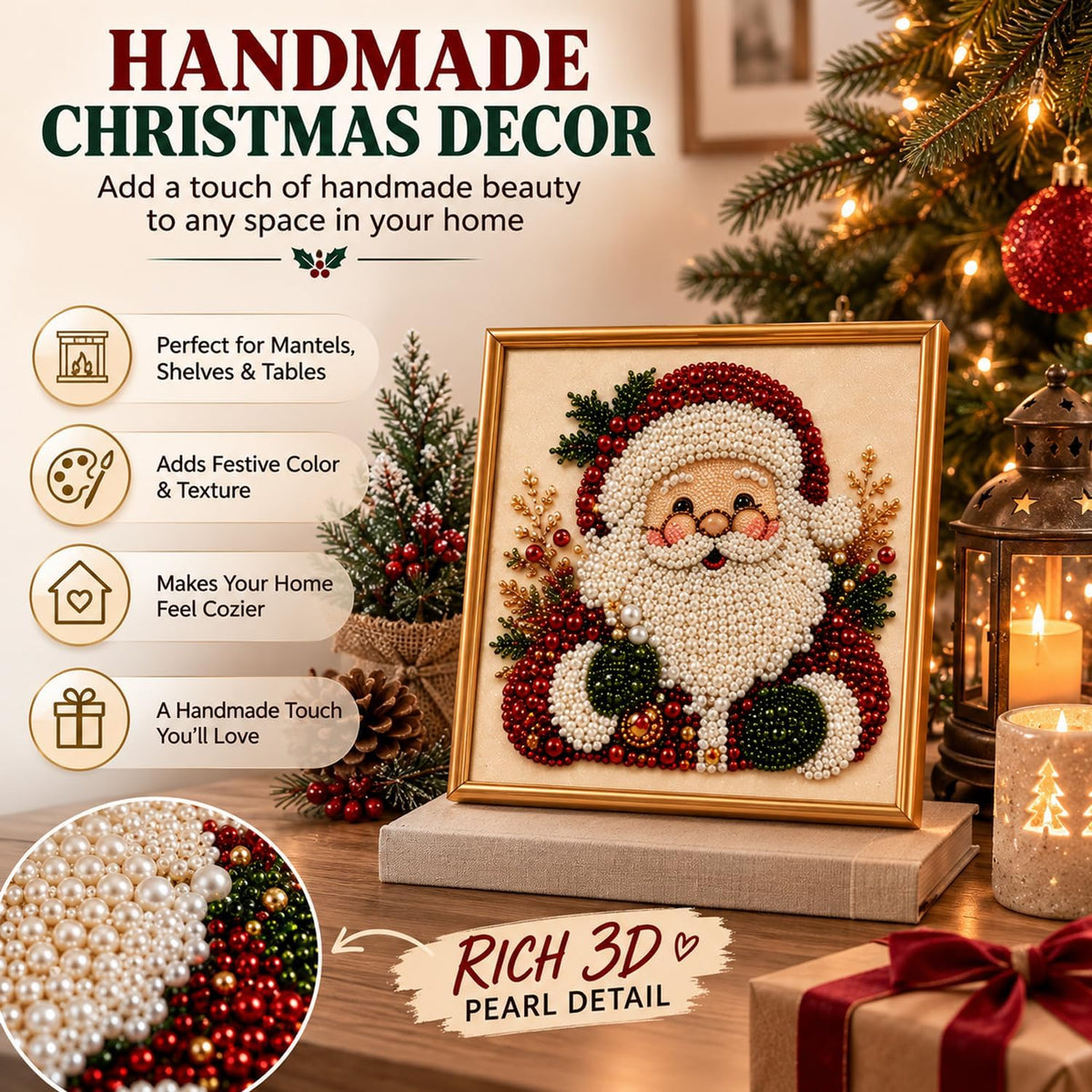Christmas Diamond Painting Kit, DIY Santa Pearl Art for Adults (Santa)