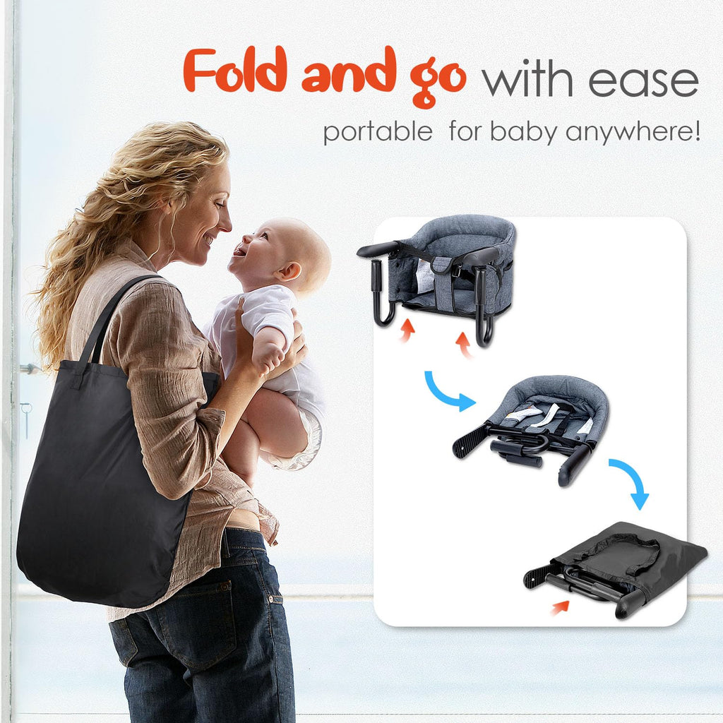 Hook-On High Chairs - Portable & Foldable for Babies 6-36 Months, Family & Travel Use with Carry Bag (Grey)