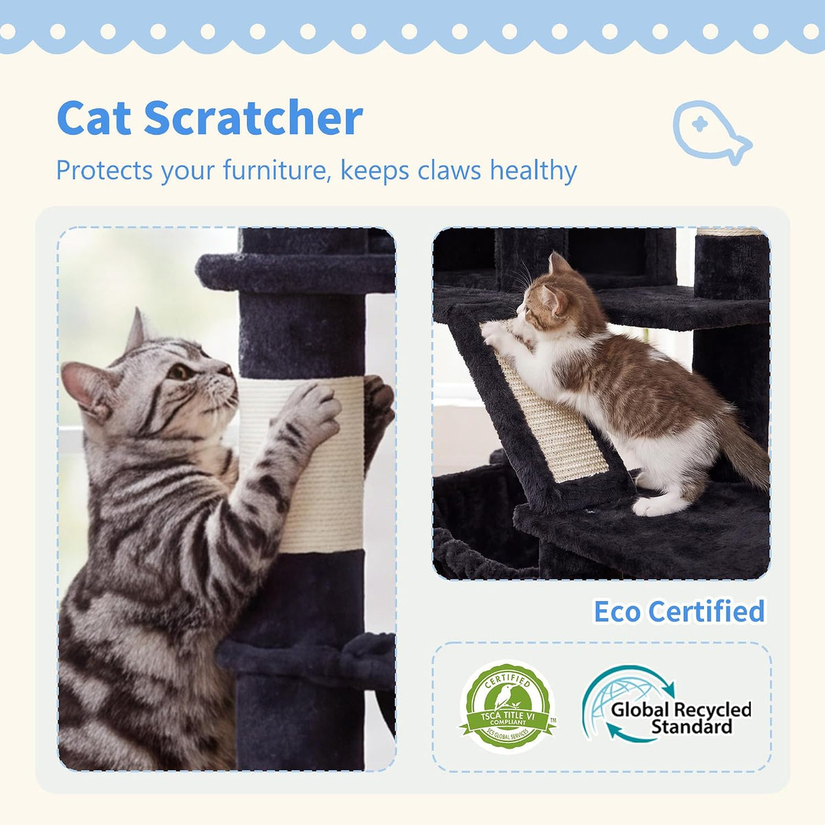 Cat Tree, 71-Inch-Tall Tower for Indoor Cats with 2 Perches HCT034G