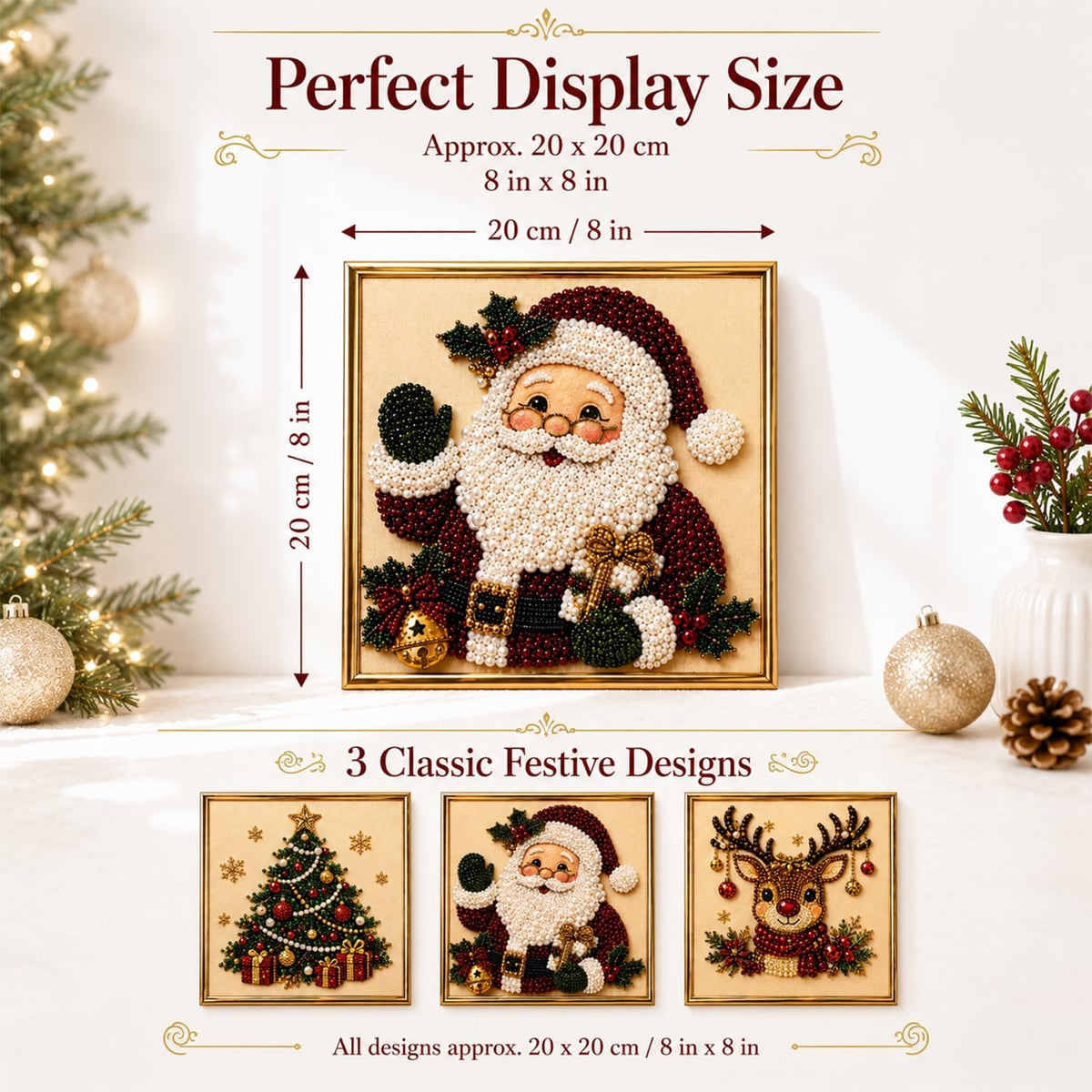 DIY Christmas Pearl Diamond Painting Art Kit with Frame, Christmas Pearl Beads Art Craft for Adults Beginner, Gemstone Diamond Dots Beads Painting for Home Wall Decor (Christmas Tree)