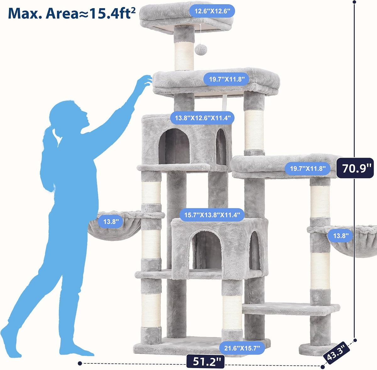 Cat Tree Tower with Stable Extended Base, 3 Platforms, MPJ038W