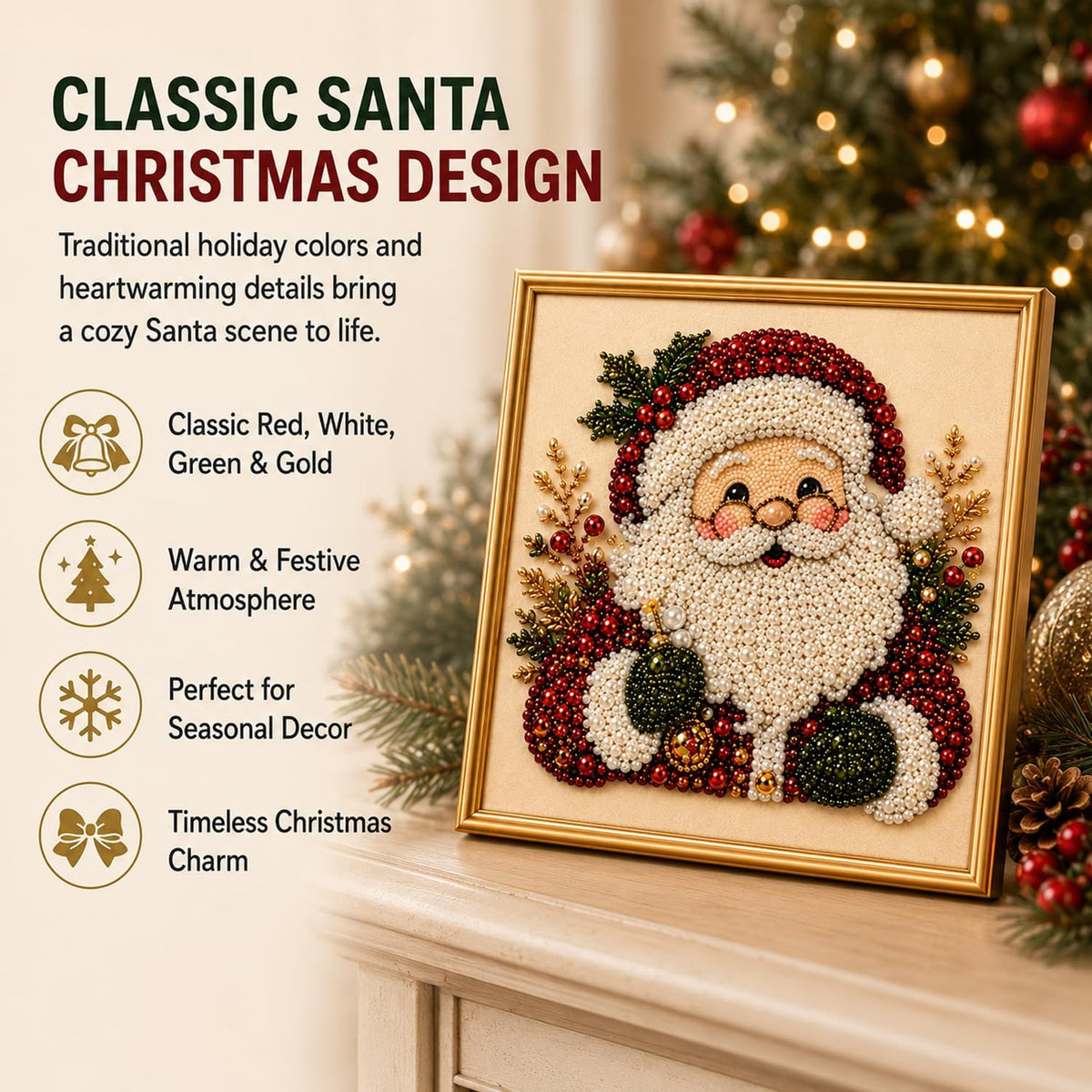 Christmas Diamond Painting Kit, DIY Santa Pearl Art for Adults (Santa)