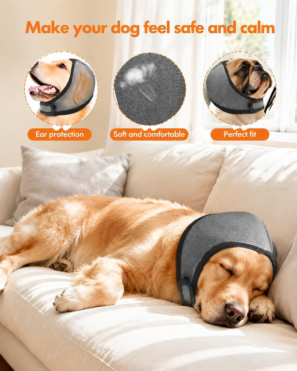 Upgraded Dog Ear Muffs for Noise Protection, Dog Ear Covers for Anxiety, Hematoma & Grooming, Premium 5-Layer Design (Grey, Large)
