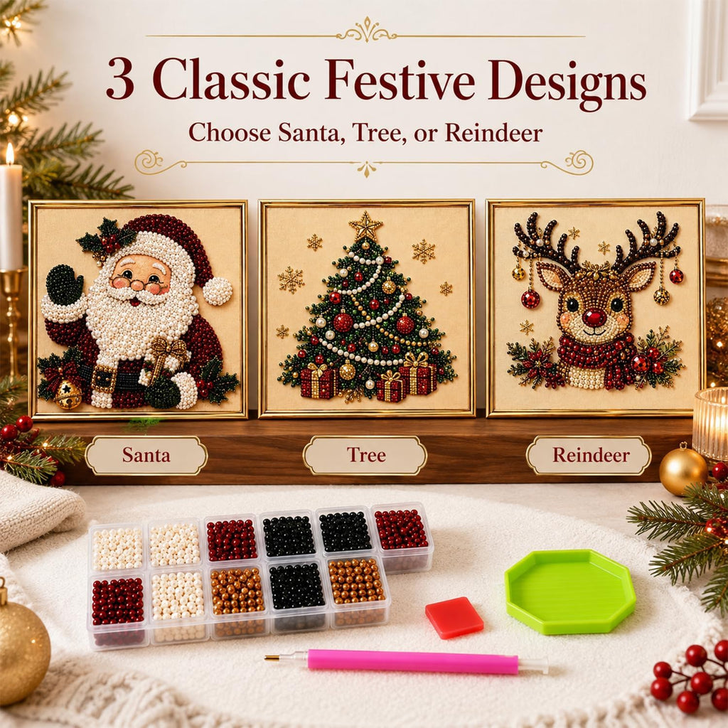 DIY Christmas Pearl Diamond Painting Art Kit with Frame, Christmas Pearl Beads Art Craft for Adults Beginner, Gemstone Diamond Dots Beads Painting for Home Wall Decor (Christmas Tree)