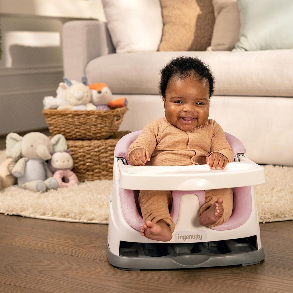 Baby Base 2-In-1 Booster Feeding and Floor Seat with Self-Storing Tray - Peony