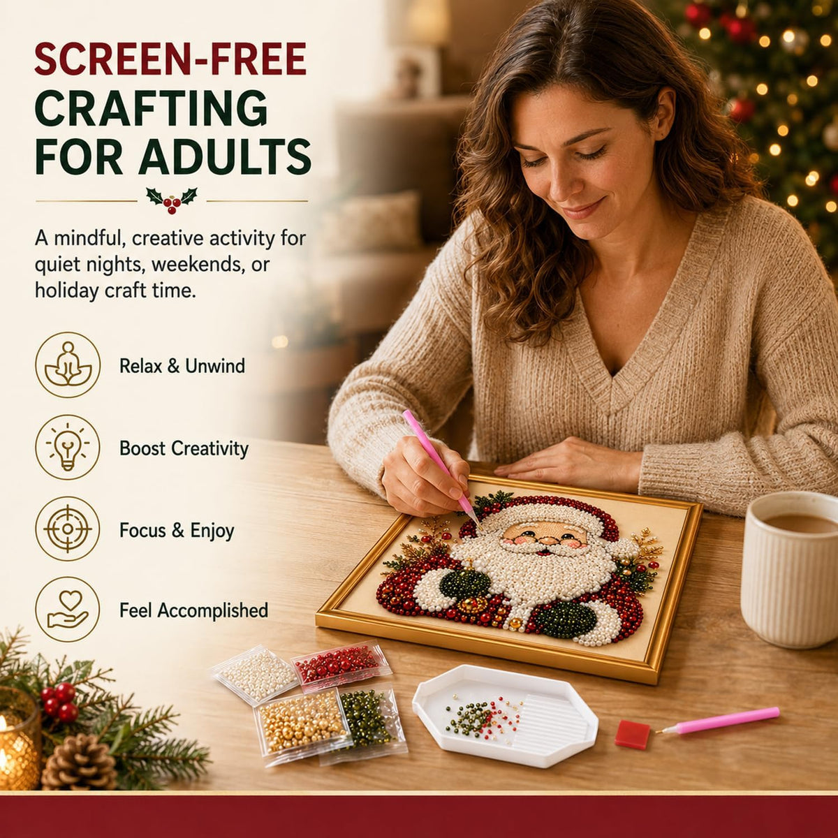 Christmas Diamond Painting Kit, DIY Santa Pearl Art for Adults (Santa)
