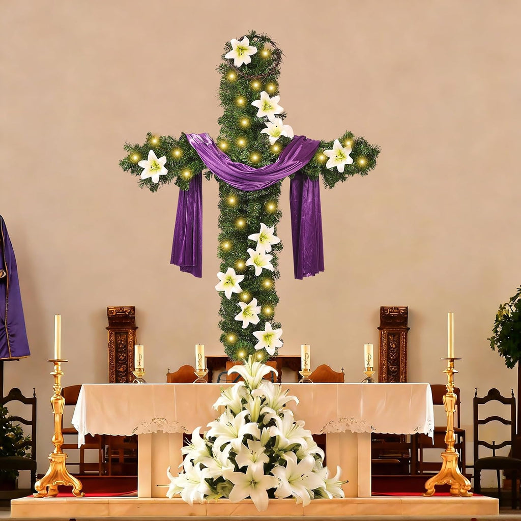 59 Inch Extra Large Christmas Cross Tree with String Lights